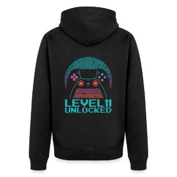 Gamer Gaming Level 11 Unlocked - Unisex Premium Bio Zip Hoodie - Schwarz - Hinten - Nico (187cm)