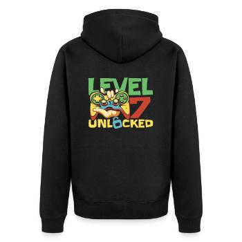 Gamer Gaming Level 7 Unlocked - Unisex Premium Bio Zip Hoodie - Schwarz - Hinten - Nico (187cm)