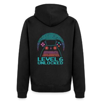 Gamer Gaming Level 6 Unlocked - Unisex Premium Bio Zip Hoodie - Schwarz - Hinten - Nico (187cm)