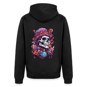 Psychedelic Skull Wald Pilze Musik Festival Art - Unisex Premium Bio Zip Hoodie - Schwarz - Hinten - Nico (187cm)