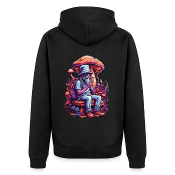 Wald Pilze Psychedelic Art Musik Festival Goa - Unisex Premium Bio Zip Hoodie - Schwarz - Hinten - Nico (187cm)