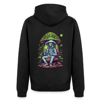 Lebendige Farben Musik Festival Wald Pilze - Unisex Premium Bio Zip Hoodie - Schwarz - Hinten - Nico (187cm)