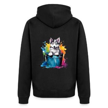 Siberian Husky Niedlicher Hund Farbeimer - Unisex Premium Bio Zip Hoodie - Schwarz - Hinten - Nico (187cm)