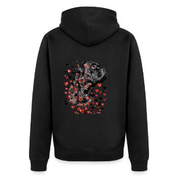 Cane Corso Hund mit Herzen für Cane Corso - Unisex Premium Bio Zip Hoodie - Schwarz - Hinten - Nico (187cm)
