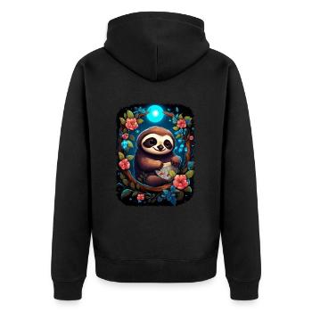 Faultier Niedliches Tier Floraler Nachthimmel - Unisex Premium Bio Zip Hoodie - Schwarz - Hinten - Nico (187cm)