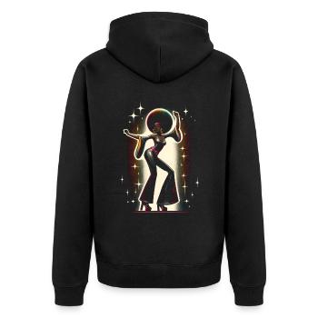 Mädchen mit Afro tanzt zu Disco Musik - Unisex Premium Bio Zip Hoodie - Schwarz - Hinten - Nico (187cm)