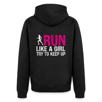 Runner Girls Running Cross Country Track Marathon - Unisex Premium Bio Zip Hoodie - Schwarz - Hinten - Nico (187cm)