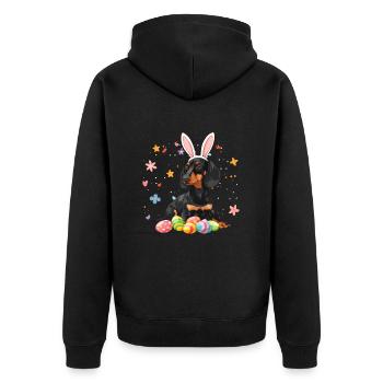 Dachshund easter eggs Wiener Dog - Unisex Premium Bio Zip Hoodie - Schwarz - Hinten - Nico (187cm)