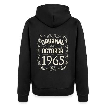 Vintage - Original since Oktober 1965 Geburtstag - Unisex Premium Bio Zip Hoodie - Schwarz - Hinten - Nico (187cm)