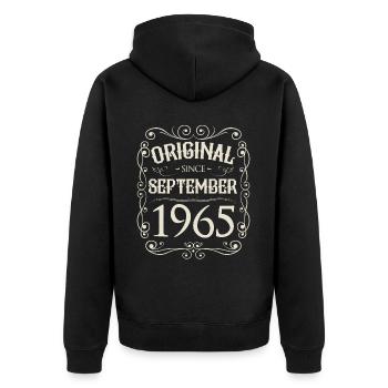 Vintage - Original since September 1965 Geburtstag - Unisex Premium Bio Zip Hoodie - Schwarz - Hinten - Nico (187cm)