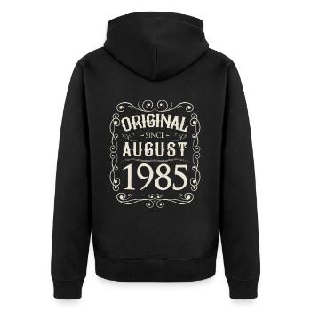 Vintage - Original since August 1985 Geburtstag - Unisex Premium Bio Zip Hoodie - Schwarz - Hinten - Nico (187cm)