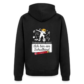 Ich bin ein Schulkind Felix - Unisex Premium Bio Zip Hoodie - Schwarz - Hinten - Nico (187cm)