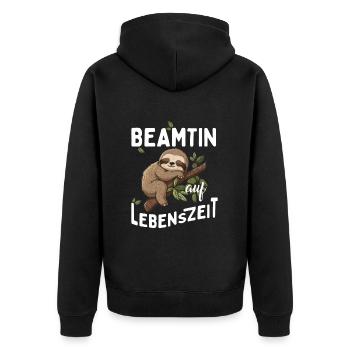 Beamtin auf Lebenszeit Beamter for Life Faultier - Unisex Premium Bio Zip Hoodie - Schwarz - Hinten - Nico (187cm)