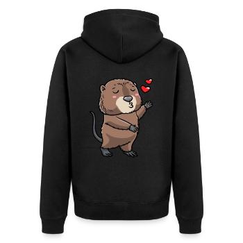 Niedliche Bisamratte - Unisex Premium Bio Zip Hoodie - Schwarz - Hinten - Nico (187cm)