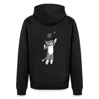 Lustige Badminton-katze - Unisex Premium Bio Zip Hoodie - Schwarz - Hinten - Nico (187cm)