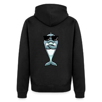 Delfin Emoticon - Unisex Premium Bio Zip Hoodie - Schwarz - Hinten - Nico (187cm)