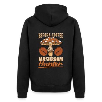 Mushroom Hunter Coffee Mycologist Coffee Lover - Unisex Premium Bio Zip Hoodie - Schwarz - Hinten - Nico (187cm)