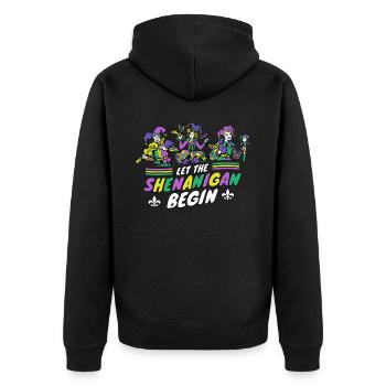 Let The Shenanigans Begin Funny Mardi Gras Carniva - Unisex Premium Bio Zip Hoodie - Schwarz - Hinten - Nico (187cm)