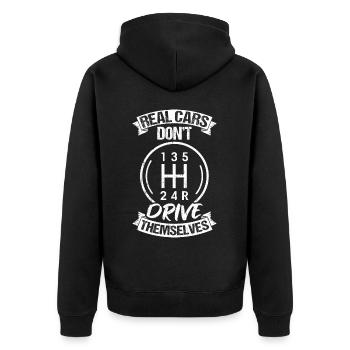 Echte Autos schalten sich nicht von selbst Car Guy - Unisex Premium Bio Zip Hoodie - Schwarz - Hinten - Nico (187cm)