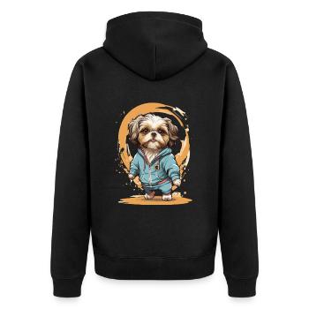 Jogging with your Shih Tzu companion - Unisex Premium Organic Zip Hoodie - black - Back - Nico (187cm)