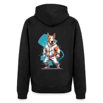 Bull Terrier Streetwear and Fitness Design - Unisex Premium Organic Zip Hoodie - black - Back - Nico (187cm)