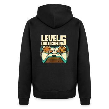 Gamer Gaming Level 5 Unlocked - Unisex Premium Bio Zip Hoodie - Schwarz - Hinten - Nico (187cm)