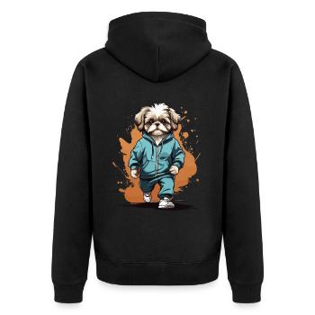 Shih Tzu Streetwear Jogging Aesthetic Fitness - Unisex Premium Organic Zip Hoodie - black - Back - Nico (187cm)