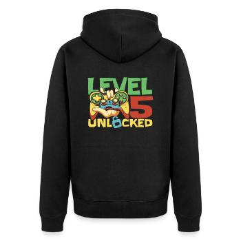 Gamer Gaming Level 5 Unlocked - Unisex Premium Bio Zip Hoodie - Schwarz - Hinten - Nico (187cm)