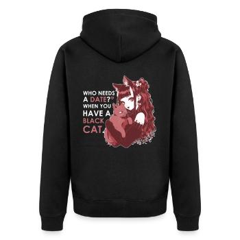 Emo Girl Black Cat Valentine Date Goth Fashion - Unisex Premium Bio Zip Hoodie - Schwarz - Hinten - Nico (187cm)