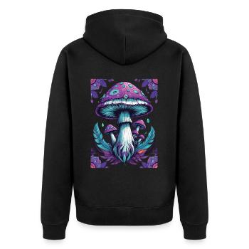 Illumination spirituelle du mandala du champignon - Veste à capuche bio Premium Unisexe - noir - Dos - Nico (187cm)