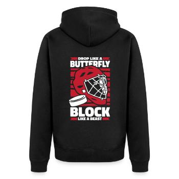 Eishockey Torwart - Unisex Premium Bio Zip Hoodie - Schwarz - Hinten - Nico (187cm)