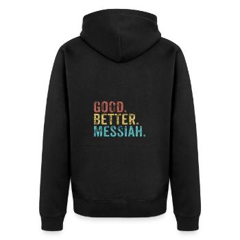 Good better Messiah - Unisex Premium Organic Zip Hoodie - black - Back - Nico (187cm)