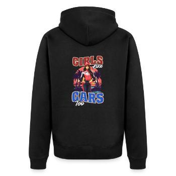 Autobegeisterte Mädchen mögen auch Autos - Unisex Premium Bio Zip Hoodie - Schwarz - Hinten - Nico (187cm)