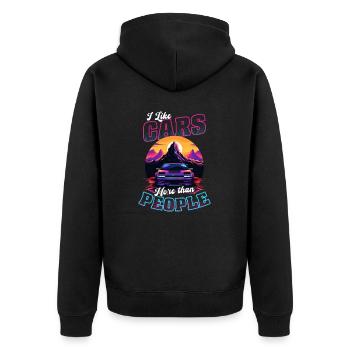 Autoliebhaber mögen Autos mehr als Menschen - Unisex Premium Bio Zip Hoodie - Schwarz - Hinten - Nico (187cm)