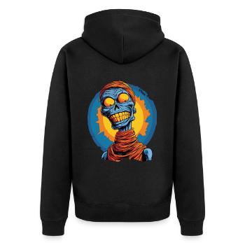 Blau und lustig, Skelett-Totenkopf-Mumie - Unisex Premium Bio Zip Hoodie - Schwarz - Hinten - Nico (187cm)