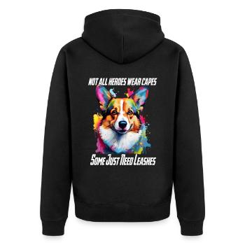 notallheroeswearcapes 10 - Unisex Premium Bio Zip Hoodie - Schwarz - Hinten - Nico (187cm)