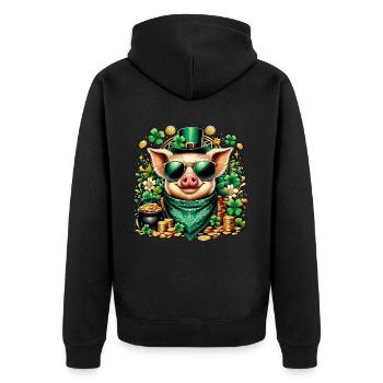 Cool pig with shamrock - Unisex Premium Organic Zip Hoodie - black - Back - Nico (187cm)
