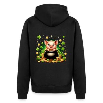 Glücksschweinchen - Unisex Premium Bio Zip Hoodie - Schwarz - Hinten - Nico (187cm)