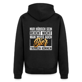 Bier Hübsch - Unisex Premium Bio Zip Hoodie - Schwarz - Hinten - Nico (187cm)