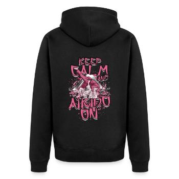Keep Calm And Aikido On Aikidoka - Unisex Premium Bio Zip Hoodie - Schwarz - Hinten - Nico (187cm)