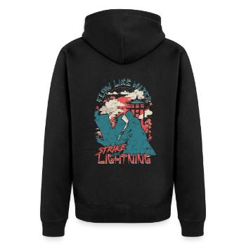 Aikido Flow Like Water Strike Like Lightning - Unisex Premium Organic Zip Hoodie - black - Back - Nico (187cm)
