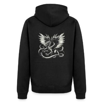 Piasa Vogel Fabelwesen Folklore Urban Legend - Unisex Premium Bio Zip Hoodie - Schwarz - Hinten - Nico (187cm)