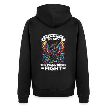 Piasa Vogel Fabelwesen Folklore Urban Legend - Unisex Premium Bio Zip Hoodie - Schwarz - Hinten - Nico (187cm)