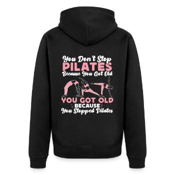 Pilates Instructor Teacher Retired - Unisex Premium Organic Zip Hoodie - black - Back - Nico (187cm)