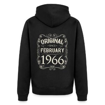 Vintage - Original since Februar 1966 Geburtstag - Unisex Premium Bio Zip Hoodie - Schwarz - Hinten - Nico (187cm)