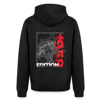 Limited Edition 1958 Limited Edition Fußball - Unisex Premium Bio Zip Hoodie - Schwarz - Hinten - Nico (187cm)