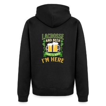 Lacrosse St. Patricks Day Lacrosse und Bere hier - Unisex Premium Bio Zip Hoodie - Schwarz - Hinten - Nico (187cm)