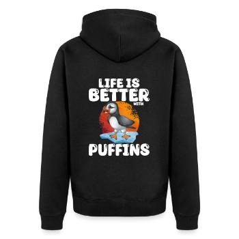 Puffin Bird Gift - Unisex Premium Organic Zip Hoodie - black - Back - Nico (187cm)