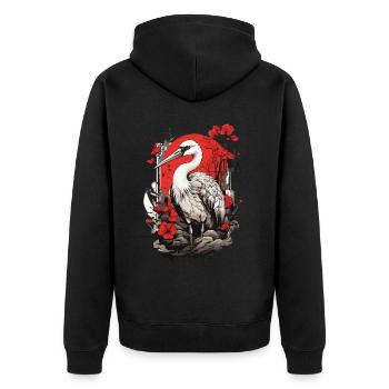 Kranich Asiatische Ästhetik Vintage Streetwear - Unisex Premium Bio Zip Hoodie - Schwarz - Hinten - Nico (187cm)