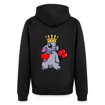 Hase König Herz Fantasy Kaninchen Gefühle Emotion - Unisex Premium Bio Zip Hoodie - Schwarz - Hinten - Nico (187cm)